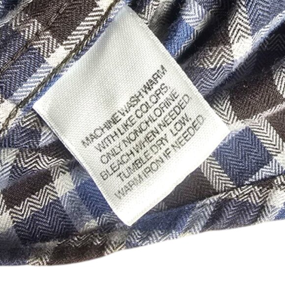 Men's ROUNDTREE & YORKE Blue & Brown Plaid Button Up Shirt sz Large - Picture 4 of 5